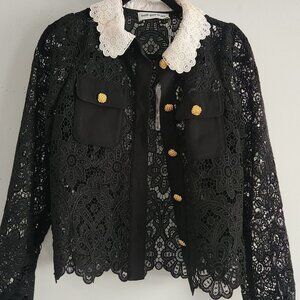 Self-Portrait Black Floral Guipure Blouse